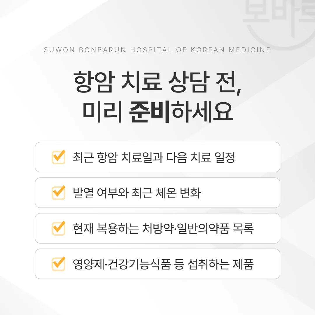 상담 전 항암 일정과 체온 기록 복용 약 목록을 정리한 준비 메모